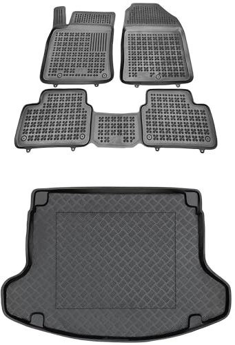 MOTOS Satz Gummifußmatten und PE Kofferraumwanne für Hyundai i30 III 2017-2019 Verbessern Sie Ihren Reisekomfort mit Antirutschmatte Auto - Allwetter fußmatten Auto, Schutz vor Verschmutzung