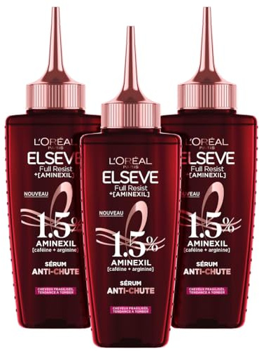 L'Oréal Paris - la Cure Anti-Chute Full Resist - Aminexil + Caféine + Arginine - Sérum - Pour Cheveux Fragiles, Perte de Cheveux - Longueurs Renforcées, Cuir Chevelu Moins Visible - Elsève - Lot de 3