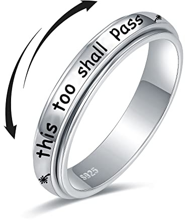 925 Sterling Silver Spinner Rings for Women Faith Over Fear Ring Anxiety Ring Cross Faith Jewelry for Daughter Christian Rings Anti Stress Fidget Rings Mother Size 6/7/8/9/10 (This too shall pass, 7)