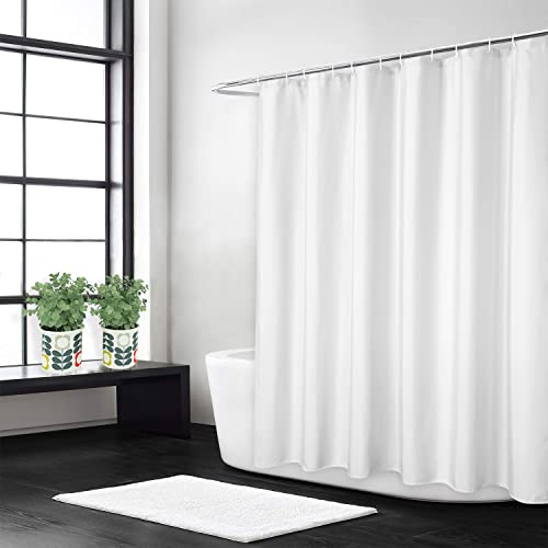LinTimes Flachs Leinen wie 240GSM Schwerer,breiter Stoff Duschvorhang für Badezimmer mit Haken Hotel Luxus waschbar,Weiß,200x200 cm