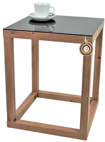 freeroom24, Beistelltisch, Wohnzimmertisch, Couchtisch, Coffee Table, Kaffeetisch, Blumenhocker, Blumensäule, Cube, Holzoptik Artisan Eiche Nachbildung, Glas schwarz, 50 x 50 x 80cm, Made in Germany
