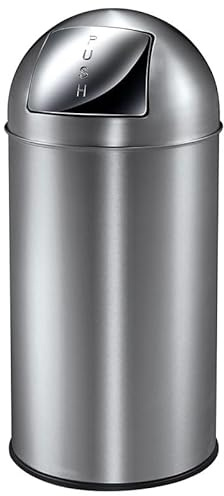 PROREGAL Abfallbehälter mit Pushdeckel & Inneneimer aus Metall | 40 Liter, HxBxT 74x34x34cm | Matt Edelstahl/Silber