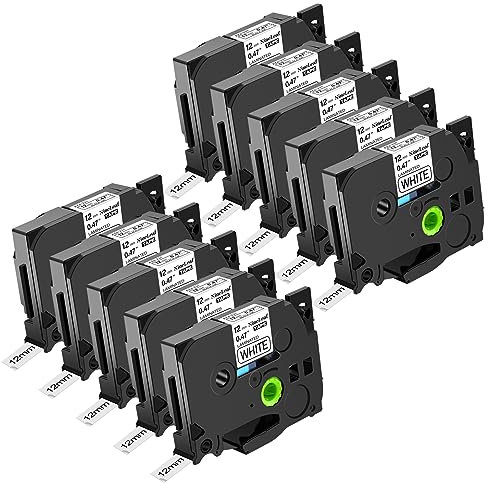NineLeaf 10 Packung Ersatz für Brother P-Touch TZe-231 TZe231 TZ231 AZe 12mm 0.47'' Bänder Laminiertes Schwarz auf Weiß Schriftband für Ptouch PT-D200 D450 D400VP D400 E300 E100 Beschriftungsgerät