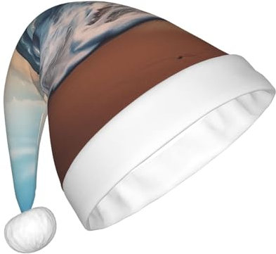 VTCTOASY Weihnachtsmannmütze mit Strandmotiv im Sonnenuntergang, Unisex, Plüsch, Weihnachtsmütze für Neujahr, festliche Party