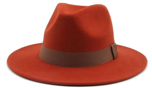 SOYNIA Fedora Trilby Filzhut Hut Fedora-Hut Für Damen Bandband Herrenhut Breite Krempe Klassische Hochzeit Kirche Bowler-Kappe 56–58 cm (Erwachsene) Karamell
