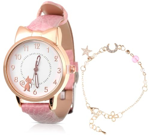 Ertlutw Montre Quartz Enfant, Bracelet Mignon Chat, Cadeau Rentrée Classes
