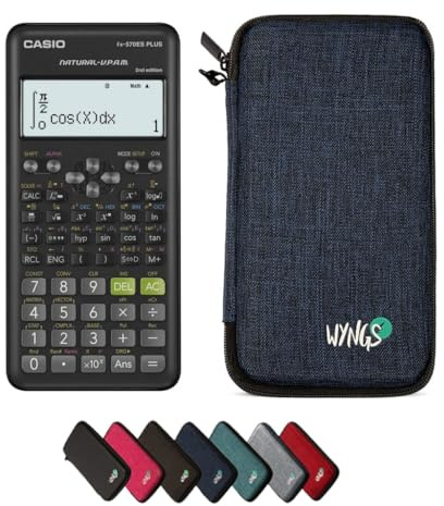 Casio fx-570ES Plus 2nd Edition inkl. WYNGS Schutztasche Blau - Wissenschaftlicher Taschenrechner - Basic Set