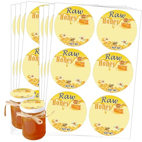 Raw natürliche Honiggläser und Flaschen, Etiketten, Honigbienen-Abfülletiketten, Honigfarm, Küche, Name, Zuhause, Geschäft, runde Einmachglas-Etiketten für Honigquartgläser und Honig (5,1 cm)