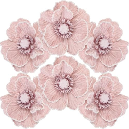 Sea Team Lot de 12 fleurs de Noël artificielles en tissu floqué avec paillettes, décorations florales pour sapin de Noël, couronne, guirlande, 16 cm, rose