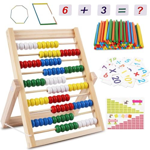 Rechenschieber, Abakus Für Kinder Ab 3 Jahren, Rechenhilfe 1 Klasse Mit 100 Bunten Perlen/Zählstäbchen/Digitale Karten, Lernspielzeug