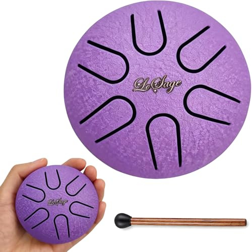 LeSage Steel Tongue Drum 3 Inch 6 Notes, Rain Drum Style Calming Percussion Instrument for Relaxation & Meditation, Musical Gift for Adults & Beginners