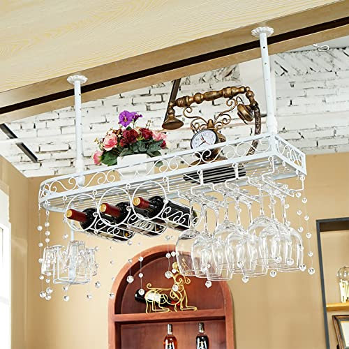 Stile europeo Sottosopra Porta Bicchiere di Vino in Ferro Decorazione da Soffitto Mensola Cucina Bar Calice Holder con Accenti di Cristallo