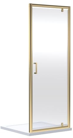 Balterley Pivot Shower Door, Bar Handle Glass Doors, 6mm Toughened Safety Shower Glass Door, Reversible Framed Doors for Showers, Enclosure for Bathroom Showers - 795 x 44 x 1900mm (Brushed Brass)