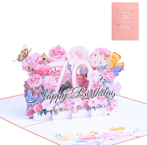 FloraVigo Geburtstagskarte, Pop-up-Karte Jahrestag,Blume Pop Up Grußkarten, 3D Pop Up Karte Geburtstag (Geburtstagskarte zum 70. Geburtstag)