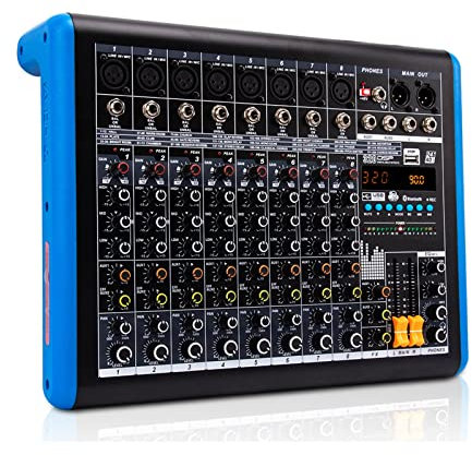 YQVEOT Audio Mixer, DJ Controller Sound Mixer, Professional 8-channel Digital Mixer Sound Card Microphone Mobile Phone Live Broadcast Computer Recording DJ Equipment, Ideal for Home Party and Karaoke