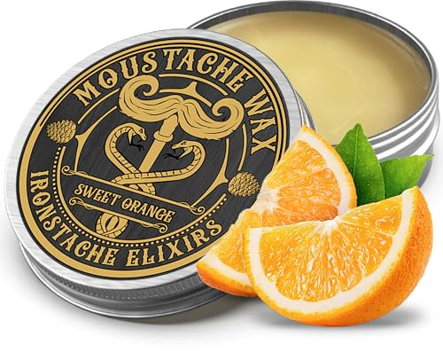 Moustache Wax for Men 30ml - Strong Hold Grooming Wax with Natural Beeswax, Coconut Oil & Vitamin E | Subtle Orange Scent | Small-Batch Made in the UK by IronStache Elixirs |