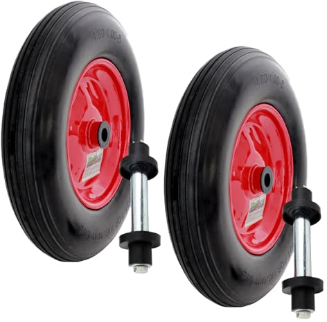 2x TRUTZHOLM Schubkarrenrad Rad Schubkarre Vollgummi 4.80/4.00-8 Ersatzrad Reifen Gartenkarre Reifen pannensicher inkl. Achse 20 mm PU bis 200kg mit Stahlfelge 380mm