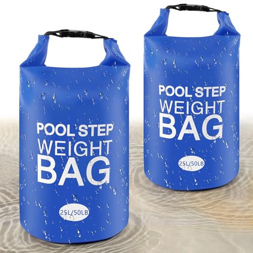 75LB Heavy Duty Pool Ladder Weights, 2 Pack 500D PVC Waterproof Pool Step Weights with Handle, No Breaken Tear-Resistance Foldable Pool Stair Sand Weights for Above Ground Pools (Blue)