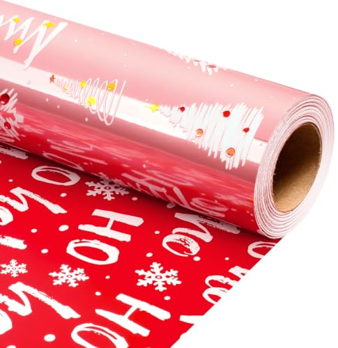 Wikadlik Geschenkpapierrolle in Rosa, metallischer Glanz, elegantes weißes Weihnachtsbaum-Geschenkpapier für Winterferien, festliche Feiern, 43 cm x 10 m