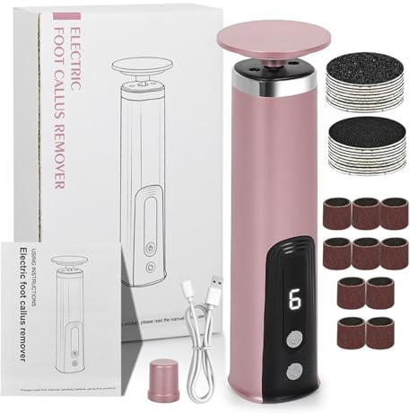 Removedor de callos de pie eléctrico, de pie, depurador de callos de piel, 6 discos de papel de lija de reemplazo 32 Diseño inalámbrico y portátil para mujeres