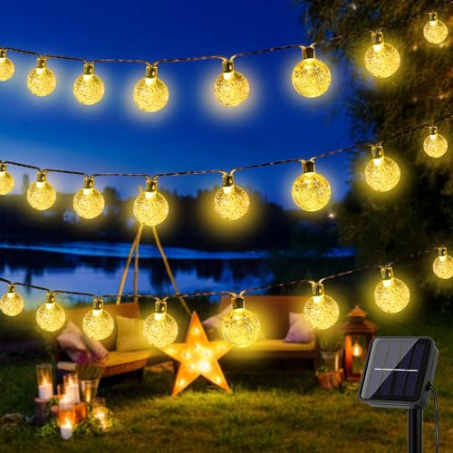 LuJasi Guirnaldas Luces Exterior Solar, 12M 60 LED Guirnalda Luces Solares, IP65 Impermeable 8Modes Función Memoria Cadena de Luz Solar para Jardín, Patio, Fiesta, Terraza (Blanco Calido)