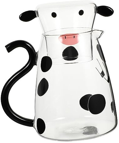 LIFKOME Jarra De Vidrio Para Agua Fría y Leche Diseño De Vaca Adorable Jarra Taza Resistente Al Calor Multifuncional