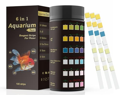 Fontee 6 in 1 Strisce Reattive per Acquario, 100 Pezzi, Set di Test per Acquario per Acqua Dolce, Laghetto, Test Precisi di Carbonato, PH, Durezza, CL2, Nitrati, Nitriti