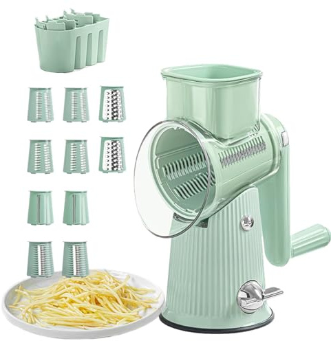 Rallador de queso rotativo manual, rallador de queso, manivela de mano, mandolina rotatoria, cortador rotativo de verduras y manivela de mano 5 en 1, trituradora de quesos, cortador manual de cocina