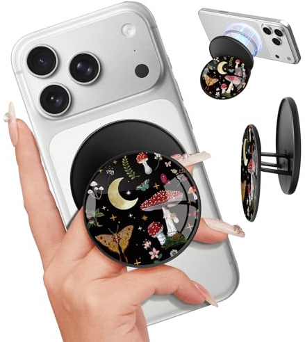 Kidcube Magnetic Phone Grip Compatible with Magsafe - Cell Phone Grip Stand Magnetic Ring Holder Finger Kickstand for iPhone 16 15 14 13 12 Series Magnet Removable Accessories Cute Mushroom Plant