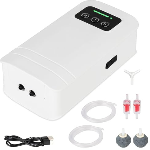 Fishnanny Batteriebetriebene Aquarium Luftpumpe, Wiederaufladbare USB Luftpumpe Aquarium Leise, Kabellose Elektrische Luftpumpe Tragbar für Outdoor, Notfall & Überall, 6W 420L/H Einstellbar für Tanks