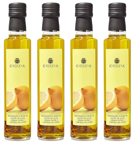La Chinata Condimento de Aceite de Oliva Virgen Extra con Limón Natural – Aroma Cítrico y Fresco – Ideal para Pescados, Ensaladas y Verduras – 250 ml (Pack de 4)