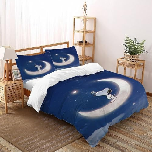 Impresión 3D El Deseo de Snoopy Juego De Ropa De Cama Infantil/Juvenil 3 Piezas Moderna 2 Fundas De Almohad Suave con Cremallera De Double（200x200cm）