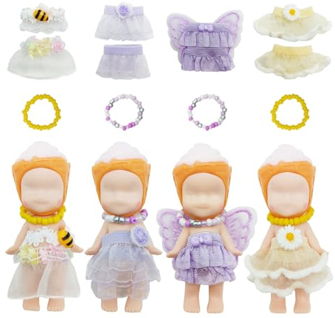 4 juegos de mini ropa de muñeca compatible con Sonny Angel, múltiples estilos de camisetas y faldas para muñecas coleccionables de 3 pulgadas para coleccionistas adultos, exhibición y decoración