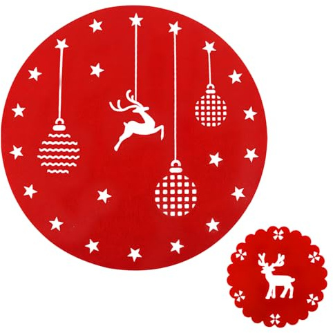 Himissy Weihnachts Tischset Set, 8 Weihnachts Tischsets und 8 Untersetzer, Filz Tischsets, Rot, Runde, 30 cm (A)