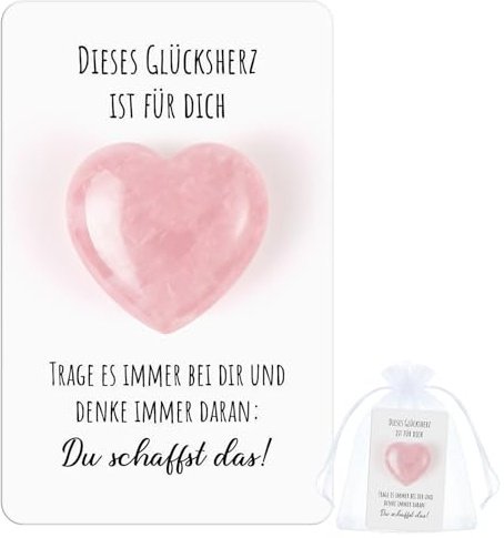 Otuuz Rosa Glücksherz Glücksbringer „Du Schaffst Das“ Geschenkset | Pocket Hug Kristallherz mit Motivationskarte Mutmacher Geschenk für Freundin, Familie oder Kollegen zu Besonderen Anlässen