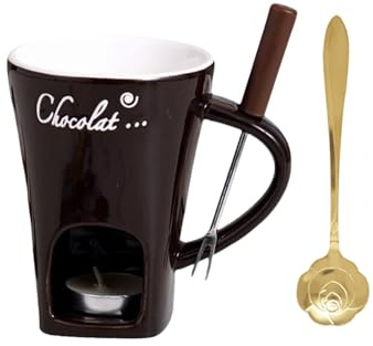 Schokoladen-Fonduetasse | Keramik-Simmerbecher mit Gabel und Löffel, Mini-Fonduetasse | für Käse, Karamell, Marshmallows Süßigkeiten Picknicks, Partys, Buffets, Banketttische, Weihnachten