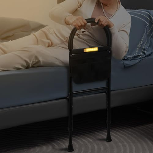 Aufstehhilfe Bett, Senioren Hilfsmittel,Höhenverstellbar Haltegriff Bettgitter,LED-Sensorlicht zur Vermeidung von Stürzen in der Nacht,Einstiegshilfe 150 kg Belastbar,Rausfallschutz für Senioren