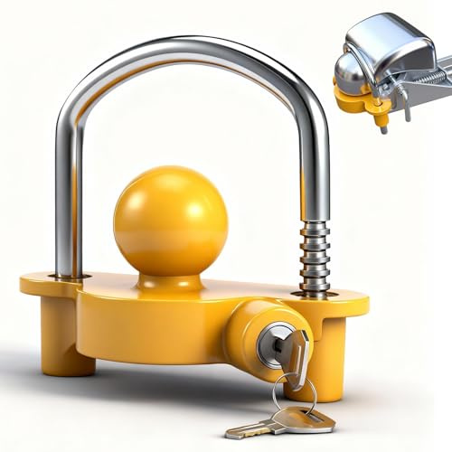 Rionavexa Antivol de Remorque Attelée,Cadenas Remorque Haute Sécurité pour Remorque Voiture et Caravane,Antivol Caravane Accessoires,pour Remorque Voiture,Caravane,Bateau,Camping et Transport,Jaune