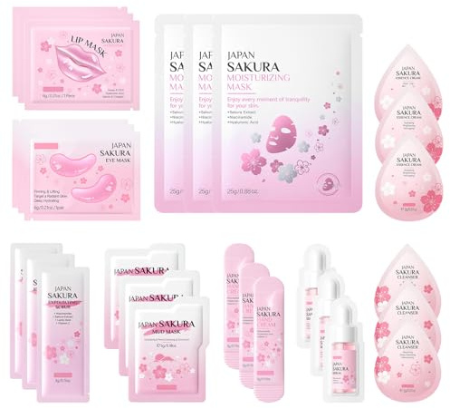 Bettinay 27 Pcs Girls Pamper Kit, Sakura Facial Skincare Set for Pamper Teenage Girls Gifts