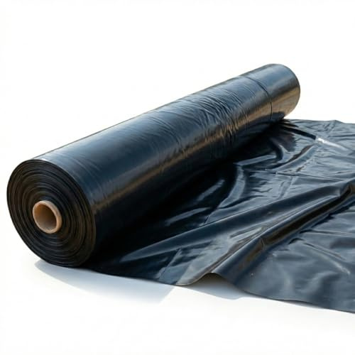 KAUFDACH Baufolie 0,2mm Typ 200 Schwarz – Profi Abdeckfolie & Estrichfolie – Reißfest & Wasserdicht – 14,0kg/100m² (LDPE 4m (breit) x 25m (lang) = 100qm)