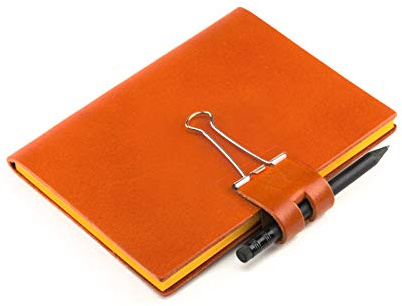A6 Mind-Papers, revolutionäres X17-Karteikarten-Lernkarten-Box-Konzept! Recyceltes Leder orange, nachhaltig; Inhalt: Ca. 30 Karten + Sloop + Bleistift! Made in Germany, 17 Jahre Garantie*