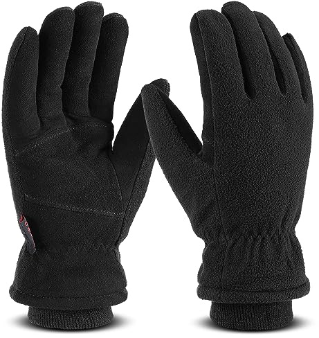 OZERO Thermal Winter Gloves for Men, Deerskin Suede Palm, Polar Fleece Back