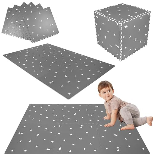 Humbi Puzzlematte Eva Schaumstoff für Babys und Kinder Krabbelmatte Spielmatte Fitnessmatte Schutzmatte Poolmatte Bodenschutz 180 x 120 x 1 cm (Graue Dreiecke)