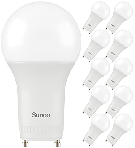 Sunco 10 Pack GU24 LED Bulb A19, 2 Prong Light Bulbs, 800 LM, 9W (60W Equivalent), 2700K Soft White, Dimmable, Twist & Lock GU24 Pin Base, CRI91, Instant On UL