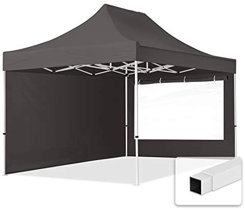 TOOLPORT Gazebo Pieghevole Giardino 3x4,5m - 2 Laterali (finestre panoramiche) Telo 700N Poliestere Idrorepellente Padiglione Mercati Sagre Grigio