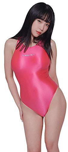 LEOHEX Sexy Satin Hochglanz Body Glänzend Bodysuit Einteiler Badeanzug Japan Skinsuit(XL,Rosa)