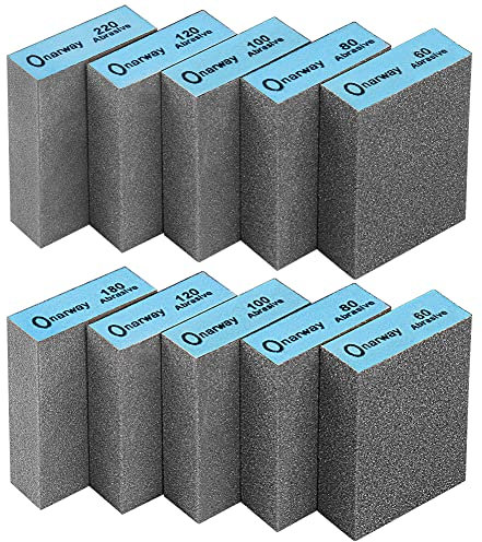 Onarway 10 Stück Schleifschwamm, Trocken und Nass, Grober und Feiner Schleifklotz, 60/80/100/120/180/220 10 Verschiedene Spezifikationen Schleifschwamm Holz, Waschbar und Wiederverwendbar