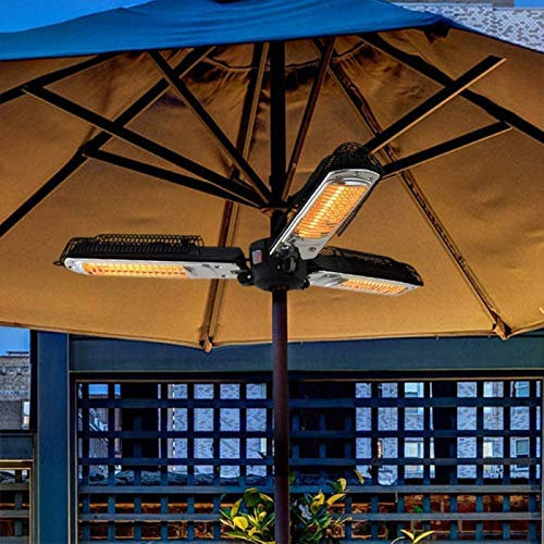Outdoor Parasol Heater, Patio Heater 2000W Electric Infrared Radiant Heater With 3 Folding Heating Panels For Garden Balcony Restaurant Fan Heater,Black