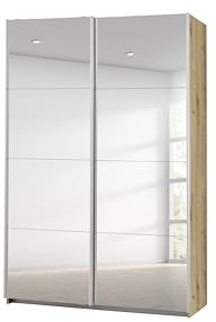 Rauch Möbel Caracas, Schwebetürenschrank, Eiche Artisan, Breite 136 cm | Kleiderschrank mit Schwebetüren, Schiebetüren, 1-türig, mit Spiegel, für Schlafzimmer, Kinderzimmer, Wohnzimmer, Garderobe
