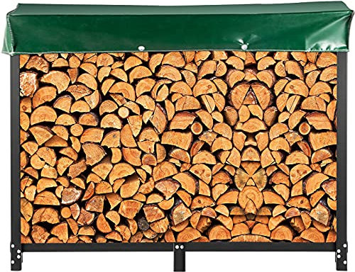 VEVOR Metall Kaminholzregal 590 kg Haltekapazität, 244,5x36,2x122 cm, Holzunterstand mit PVC Abdeckung, Kaminholzhalter Holzregal für Kaminholz Schwarz, Stapelhilfe für Brennholz Außen